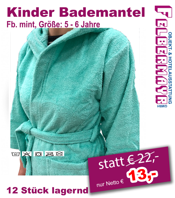 Kinderbademantel Fb. mint, Gr. 5-6 Jahre